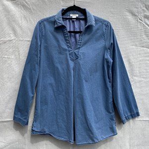 Garnet Hill Blue Cotton Flare Blouse Tunic S